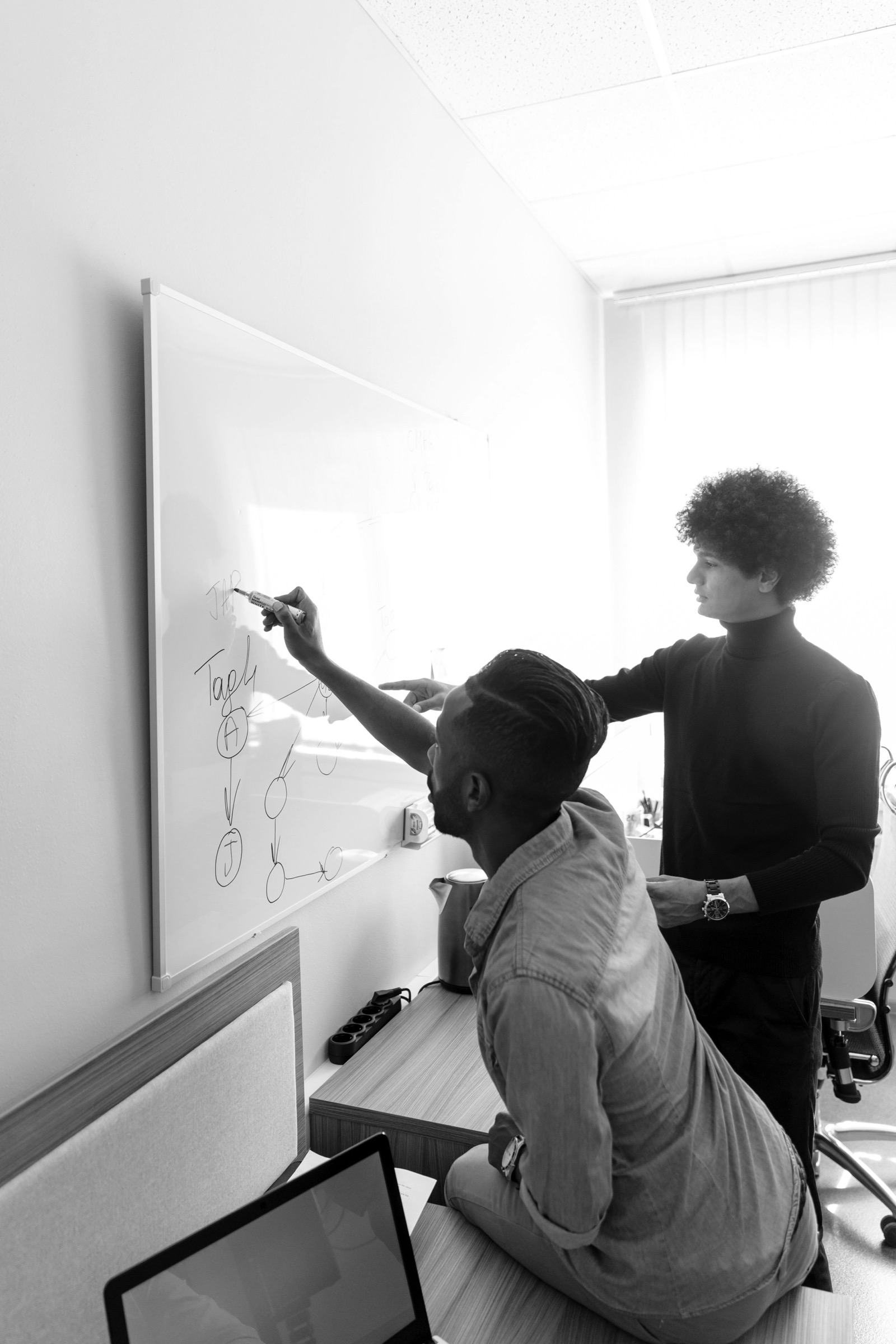 Strategy session, black and white